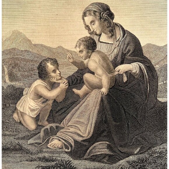 The Holy Family Steel Engraving 1872 Raphael Victorian Religious Art DWAA6 - Picture 1 of 2